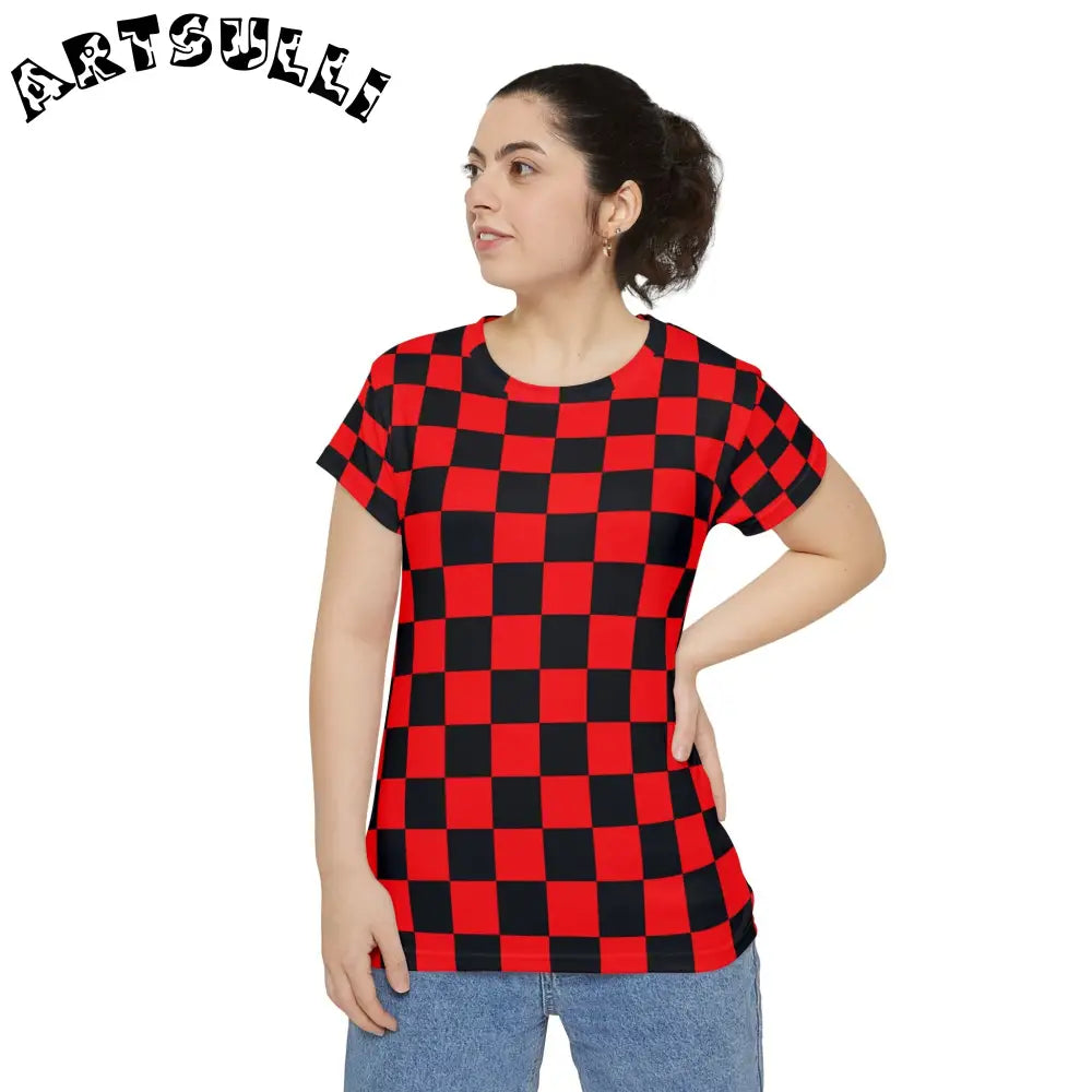 JAKKOUTTHEBXX Checkerboard Red and Black Women’s Short Sleeve Shirt