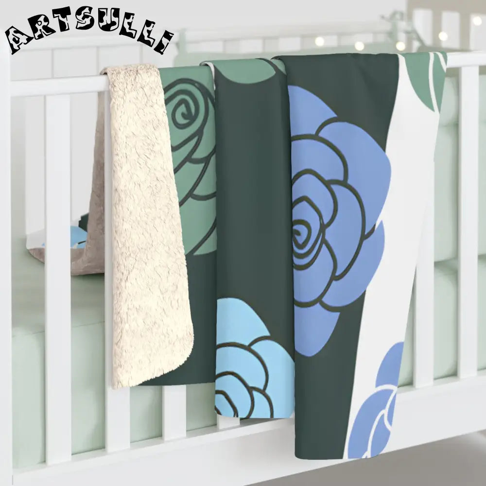 JAKKOUTTHEBXX Stripes x Roses Black and White Sherpa Fleece Blanket