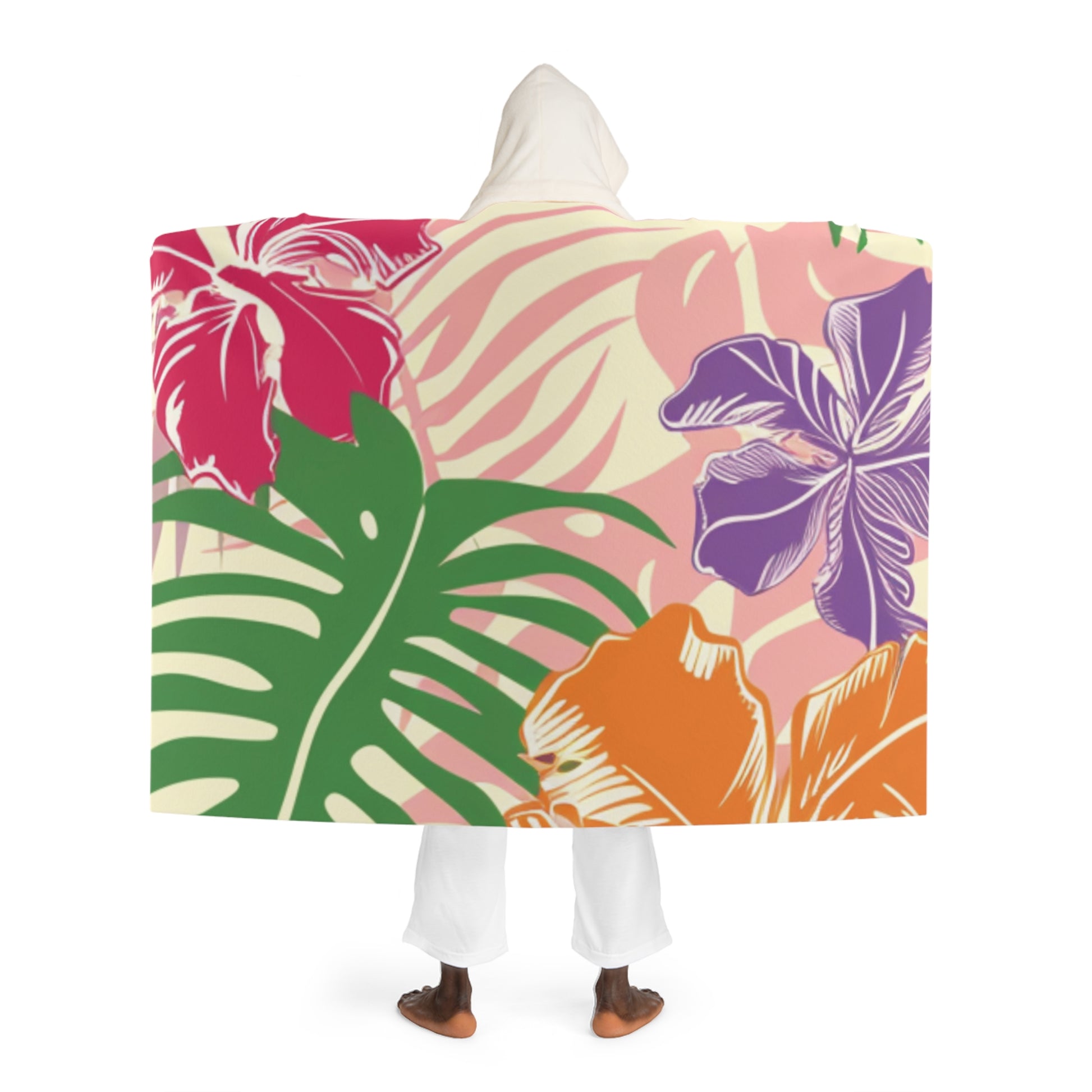 Blooming Tropical Flowers Hooded Sherpa Fleece Blanket, Artsulli - Art is Long, Life is Short, All Over Prints, , , , , , , 
