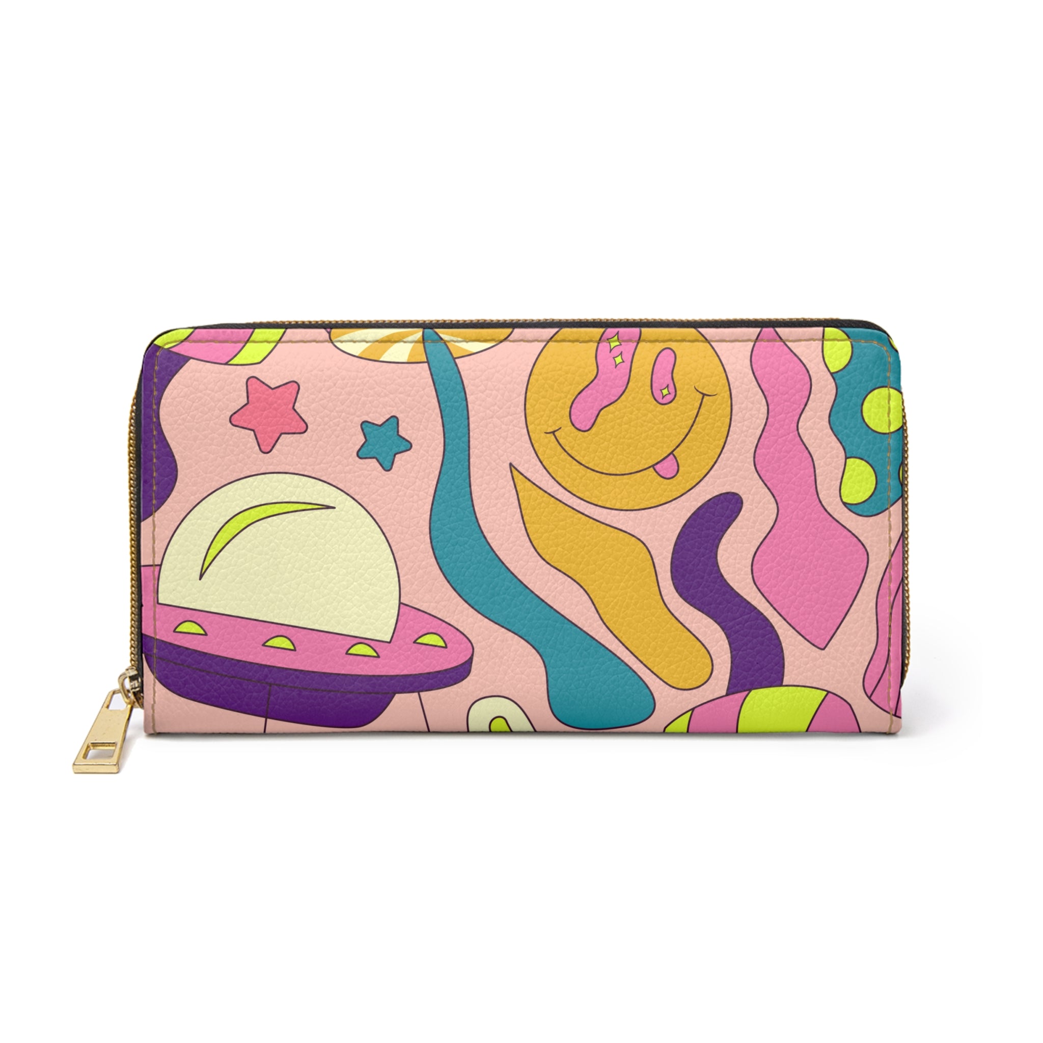 Trippy Spaceships Pink Zipper Wallet, Artsulli - Art is Long, Life is Short, Accessories, Size, One size, Color, White, , , 14103875384875