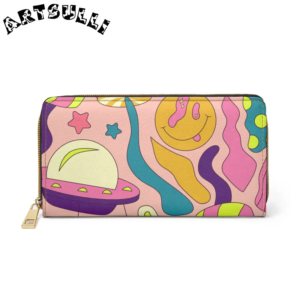 JAKKOUTTHEBXX Trippy Spaceships Pink Zipper Wallet JAKKOUTTHEBXX