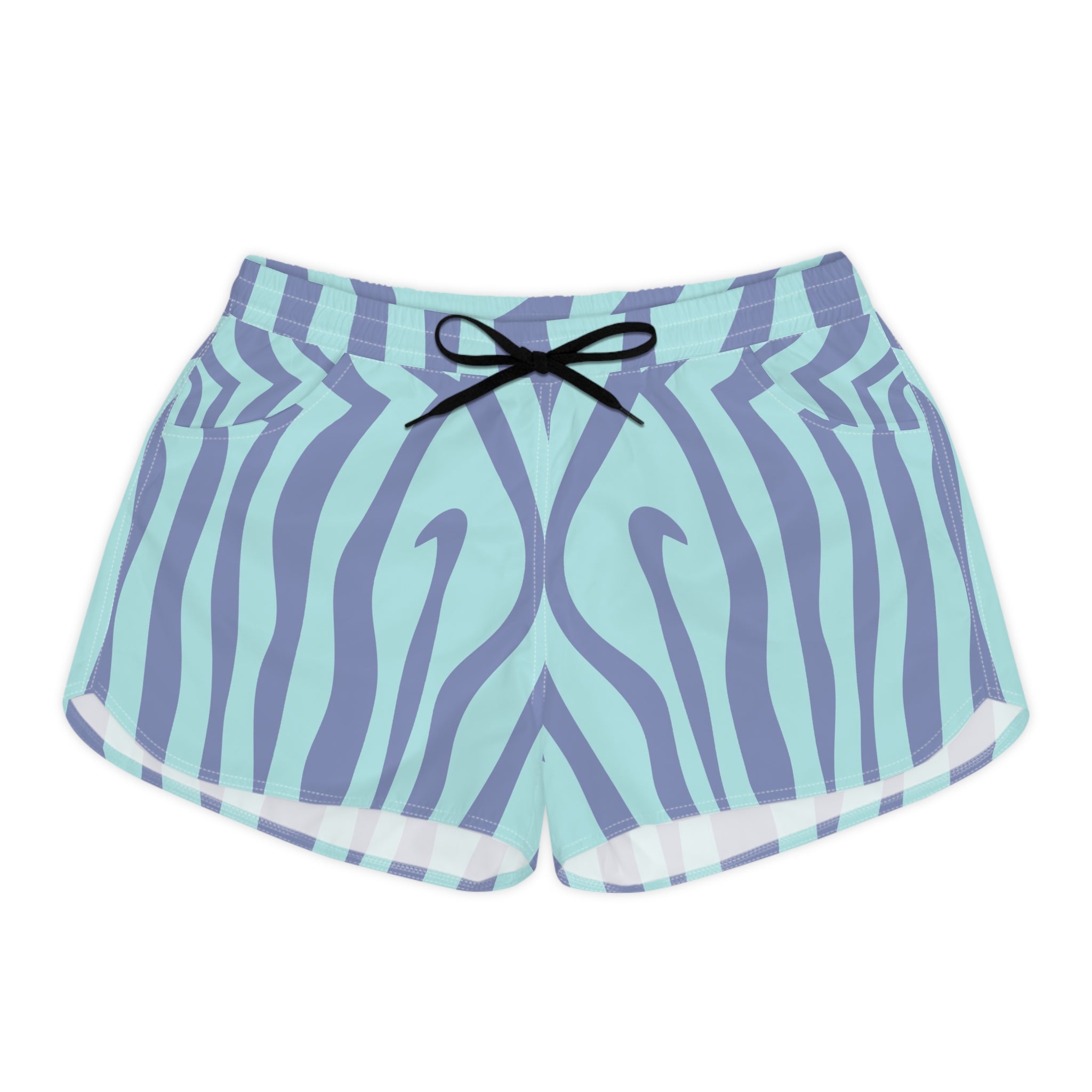 Amorphous Blue Zebra Banner Women's Casual Shorts (AOP), Artsulli - Art is Long, Life is Short, All Over Prints, Size, S, Color, Black drawstring, , , 25413357642660436895