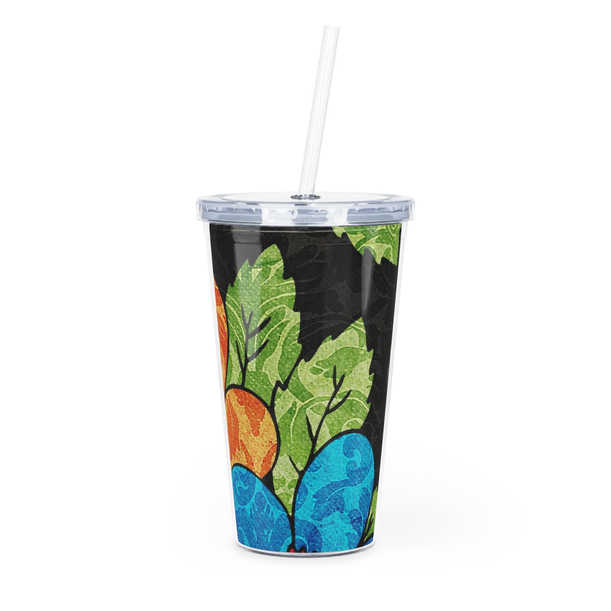 Groovy Black Floral Kl Plastic Tumbler with Straw, Artsulli - Art is Long, Life is Short, Mug, Size, 20oz, Color, Transparent, , , 25255420316529713689