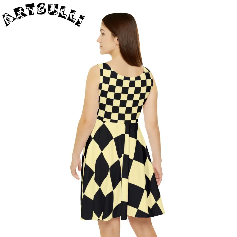 JAKKOUTTHEBXX Checkerboard Black and Yellow Women’s Skater Dress