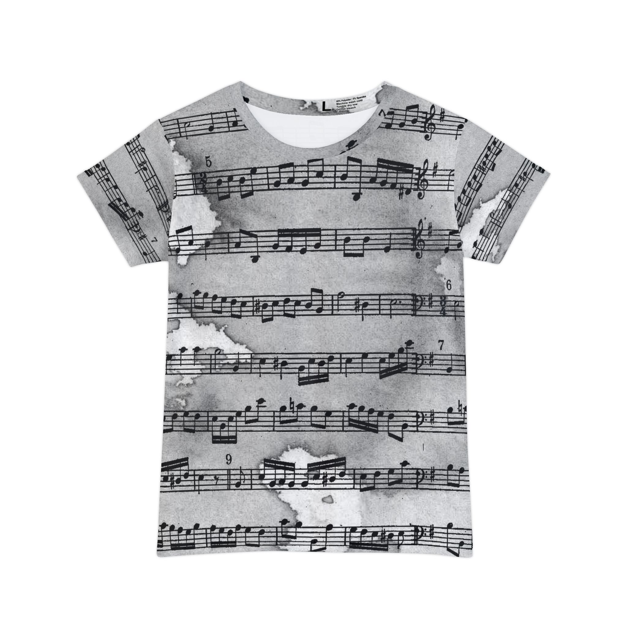 Drip Spill Type Beat Sheet Music Black Women's Short Sleeve Shirt (AOP), Artsulli - Art is Long, Life is Short, All Over Prints, Size, XS, , , , , 38578358640224484643