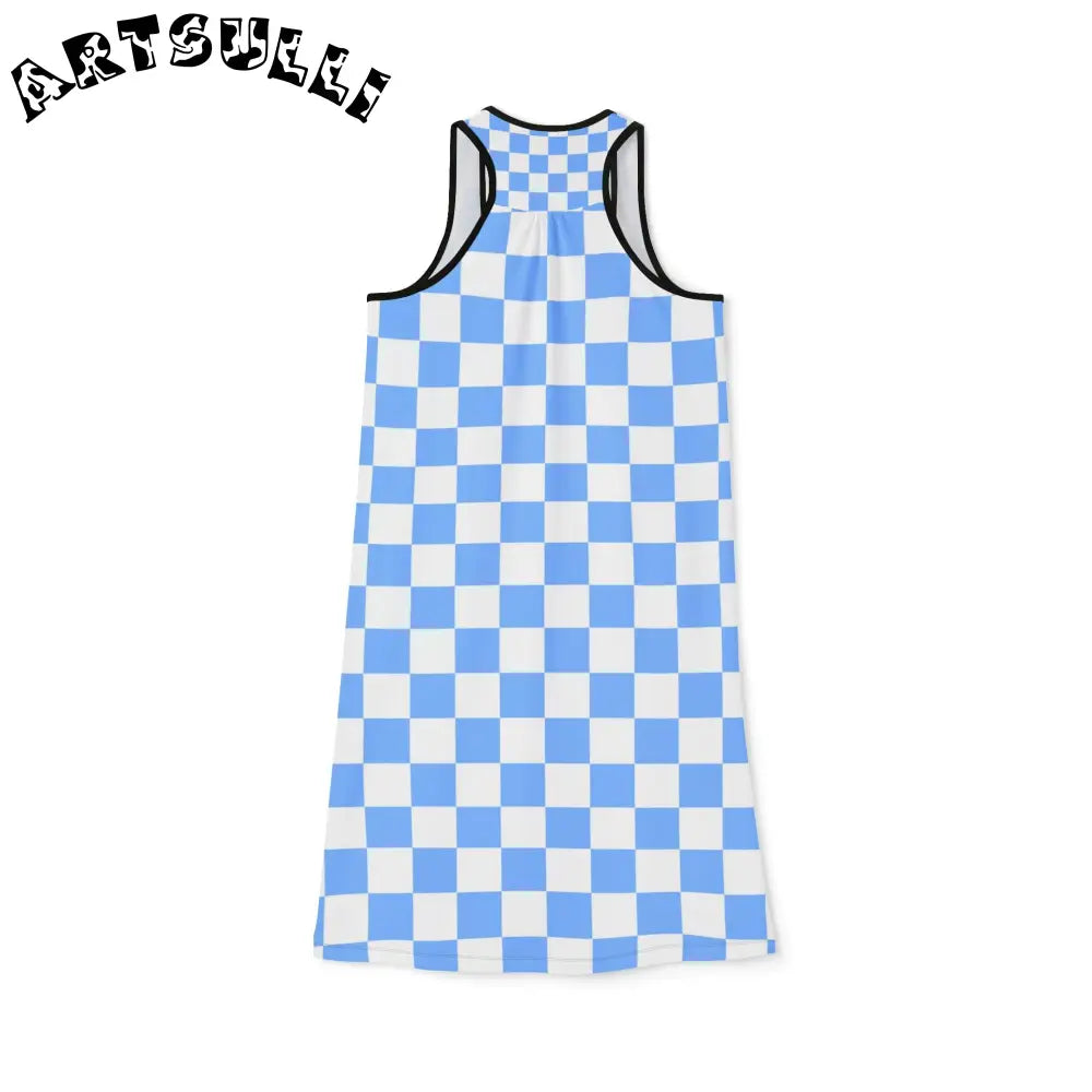 JAKKOUTTHEBXX Checkerboard White and Light Blue Women’s Racerback