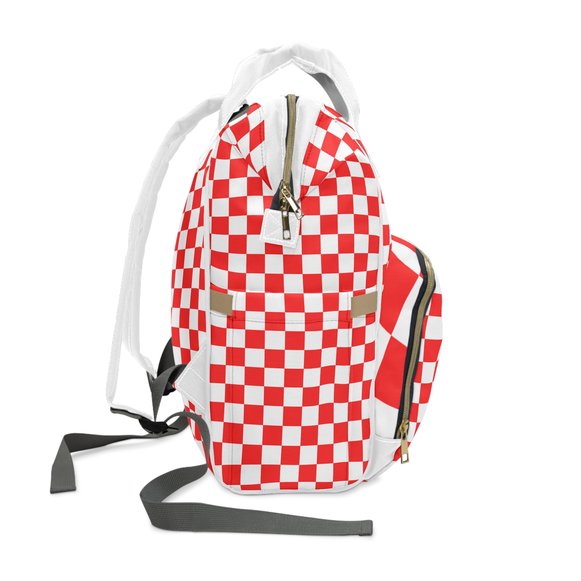 Checkerboard Red and White Multifunctional Diaper Backpack, Artsulli - Art is Long, Life is Short, Bags, , , , , , , 