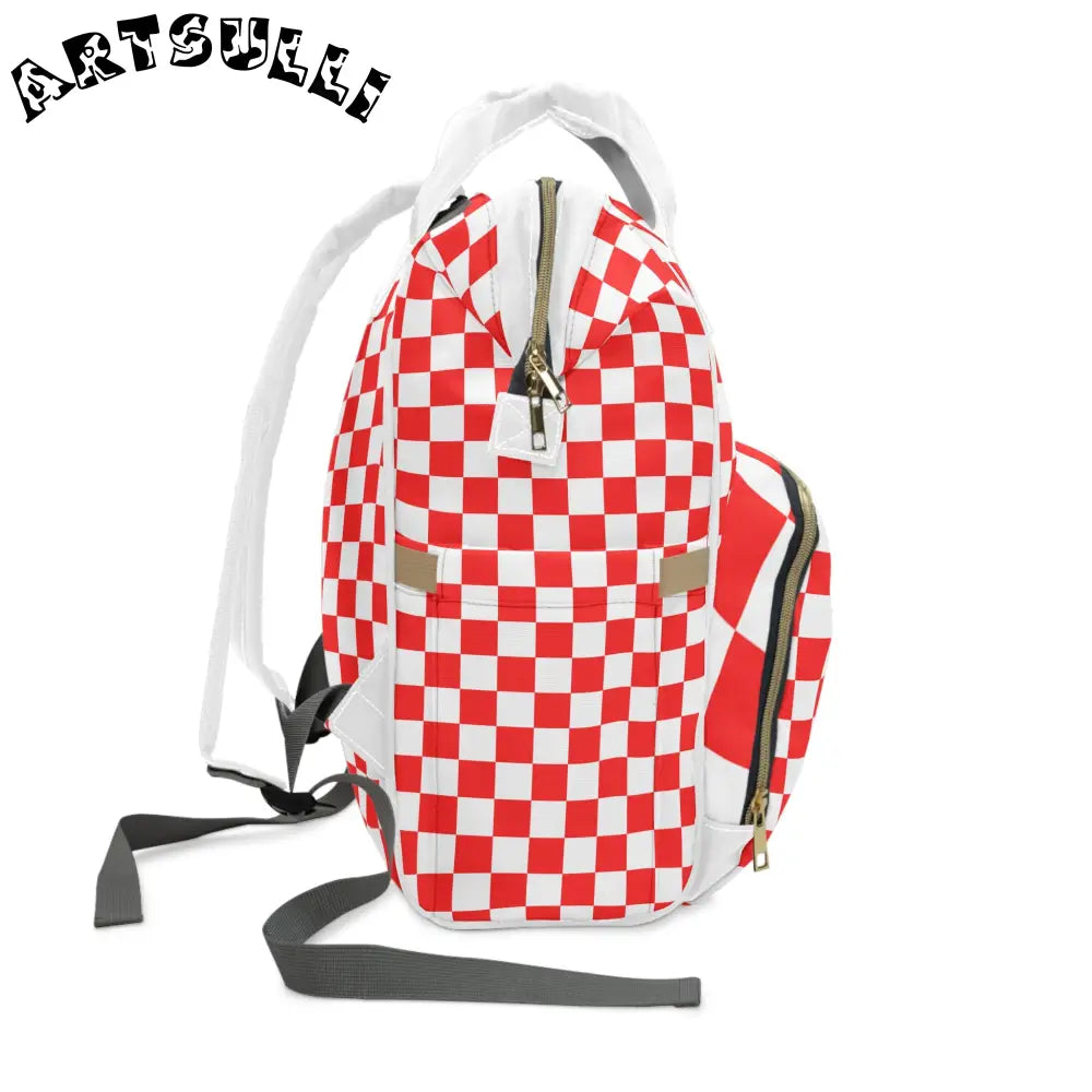 JAKKOUTTHEBXX Checkerboard Red and White Multifunctional Diaper