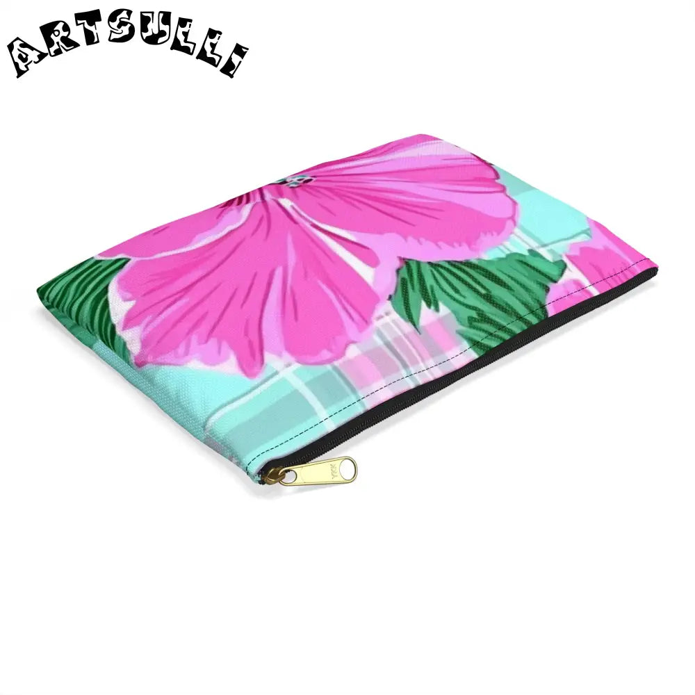 JAKKOUTTHEBXX Pink Hibiscus Plaid Flat Pouch JAKKOUTTHEBXX Artsulli