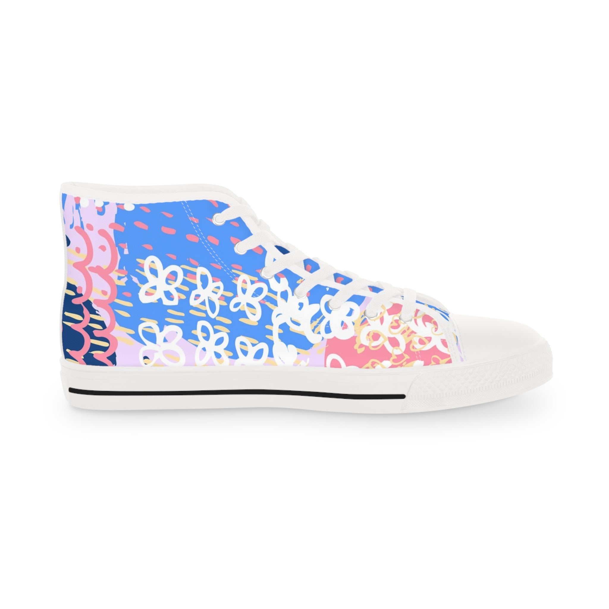 Flowers x Doodles x Hearts Multi-Color Men's High Top Sneakers, Artsulli - Art is Long, Life is Short, Shoes, , , , , , , 