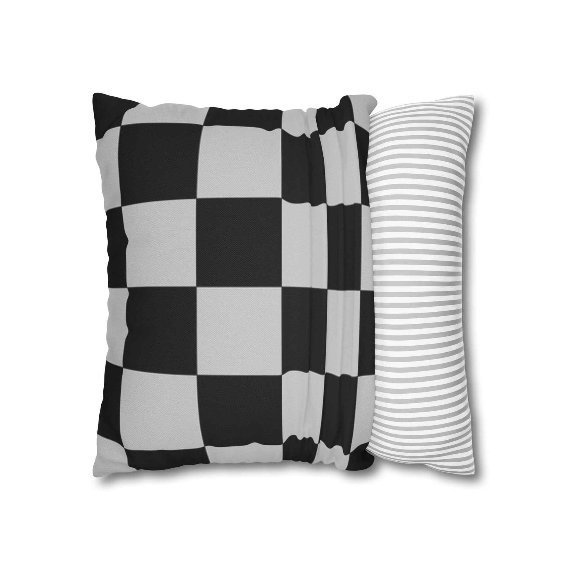 Checkerboard Dada Black and Light Gray Spun Polyester Square Pillowcase, Artsulli - Art is Long, Life is Short, Home Decor, , , , , , , 
