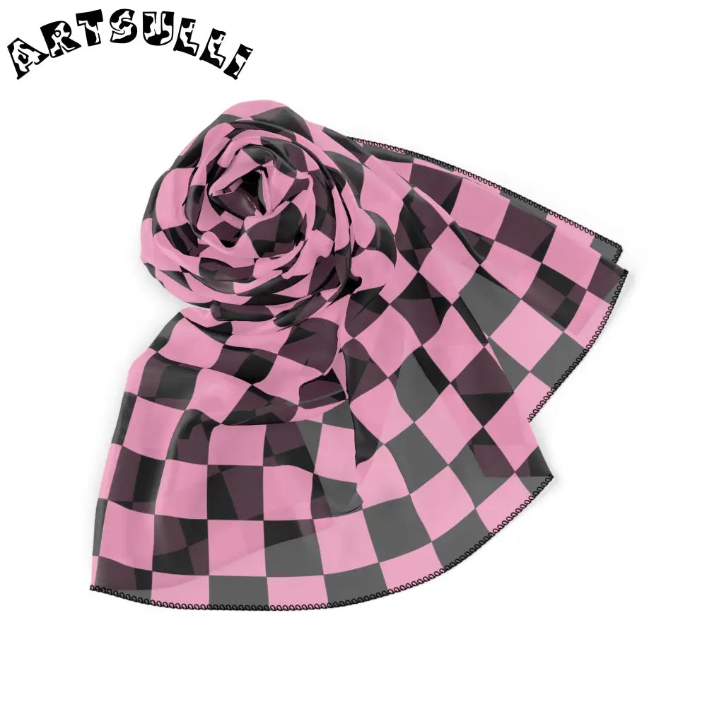JAKKOUTTHEBXX Checkerboard II Black and Pink Poly Scarf