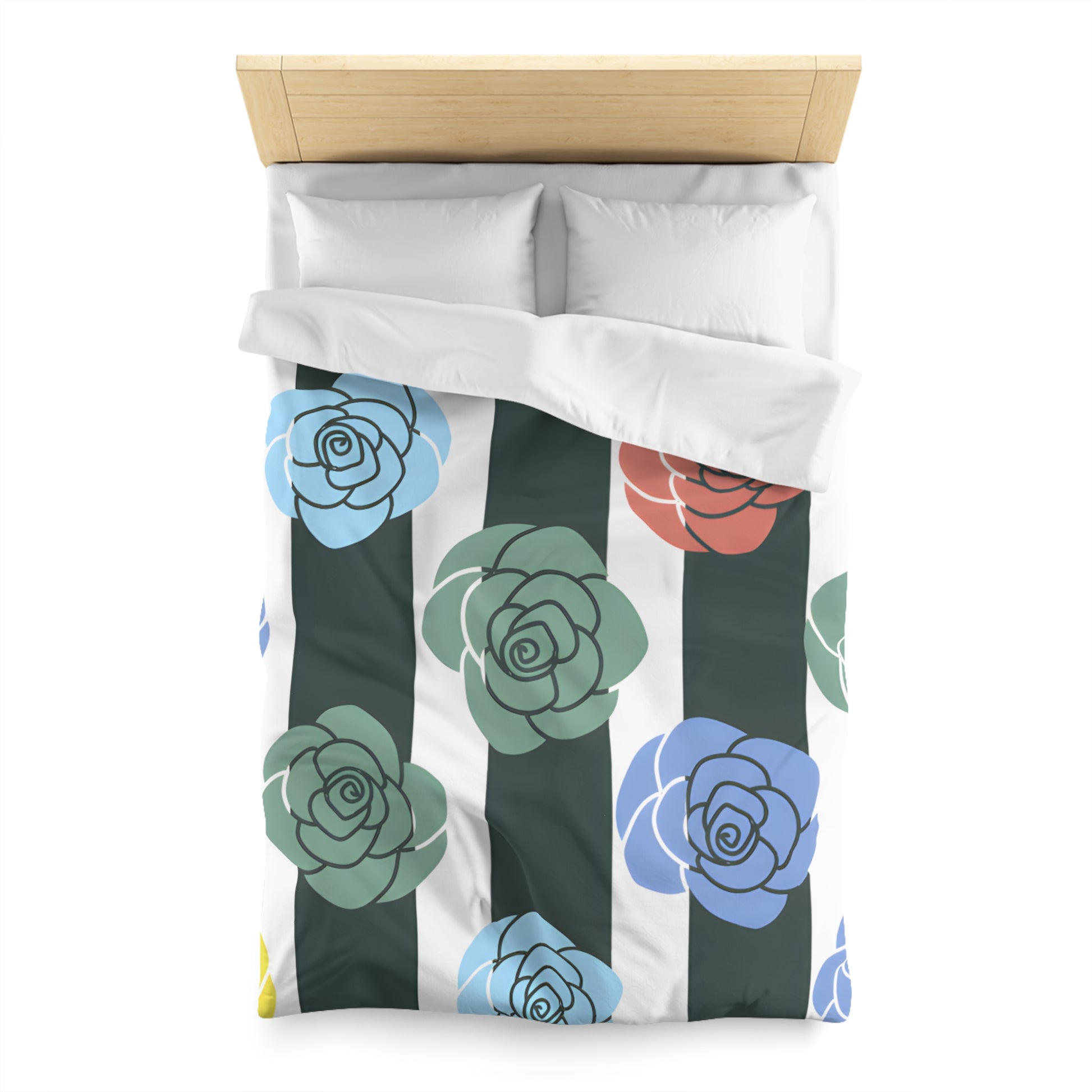 Stripes x Roses Black and White Microfiber Duvet Cover, Artsulli - Art is Long, Life is Short, Home Decor, , , , , , , 