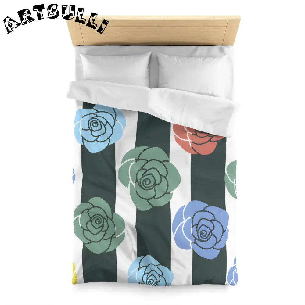 JAKKOUTTHEBXX Stripes x Roses Black and White Microfiber Duvet Cover