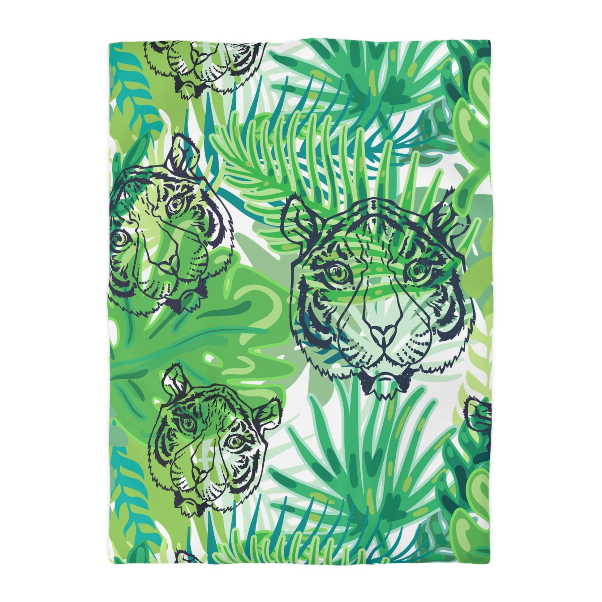 Tropical Jungle Tigers Green Microfiber Duvet Cover, Artsulli - Art is Long, Life is Short, Home Decor, Size, Twin XL, Color, Cream, , , 14839969634488