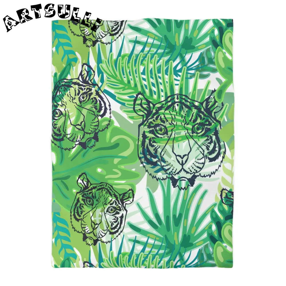 JAKKOUTTHEBXX Tropical Jungle Tigers Green Microfiber Duvet Cover