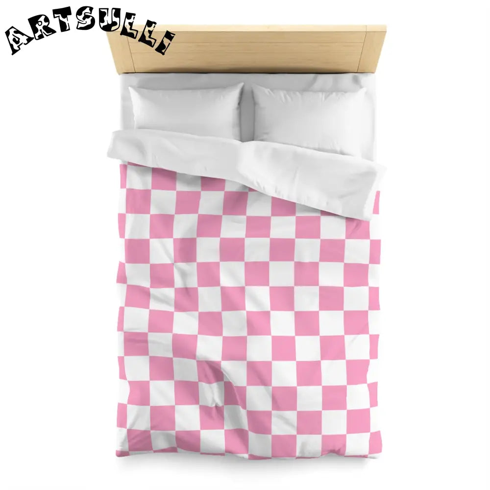 JAKKOUTTHEBXX Checkerboard Hot Pink and White Microfiber Duvet Cover
