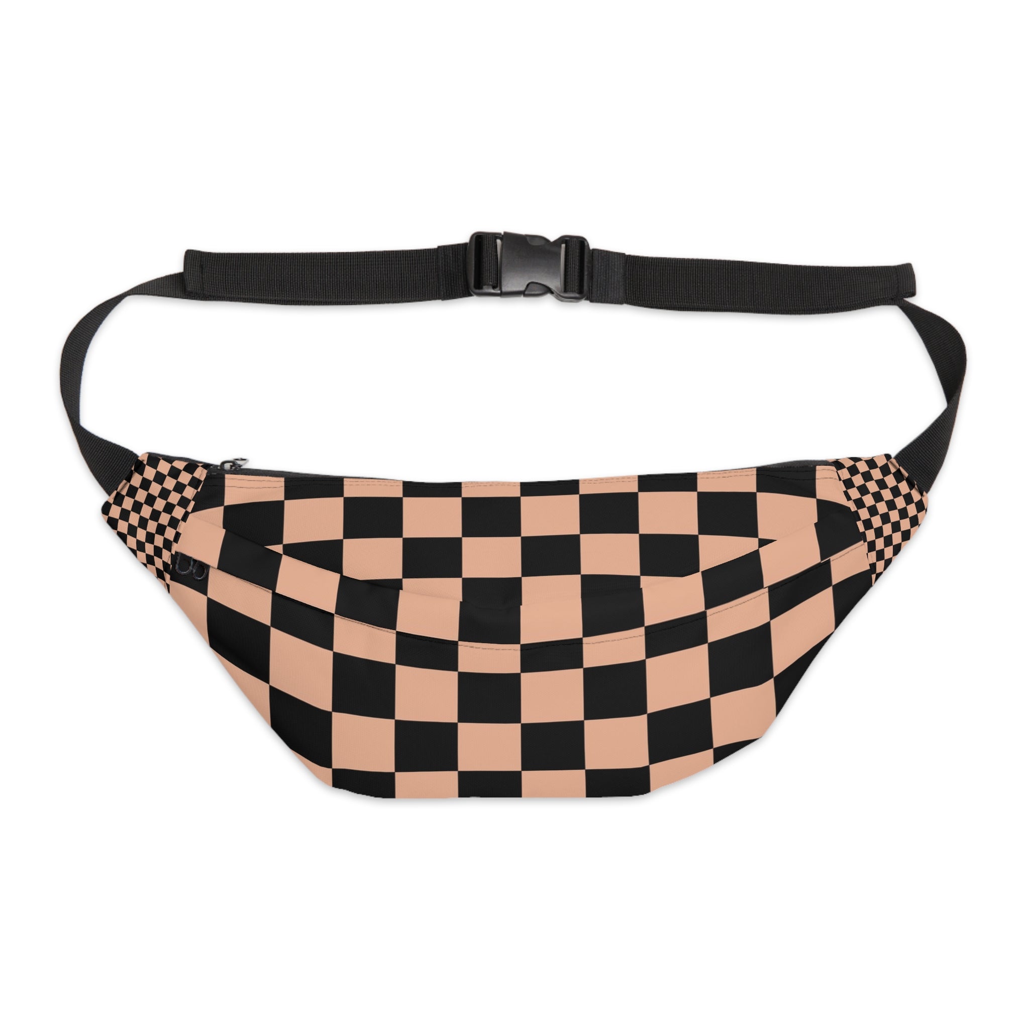 Checkerboard Soft Orange and Black Large Fanny Pack, Artsulli - Art is Long, Life is Short, Bags, Size, 8" × 9" × 4'', , , , , 85878134933292806417