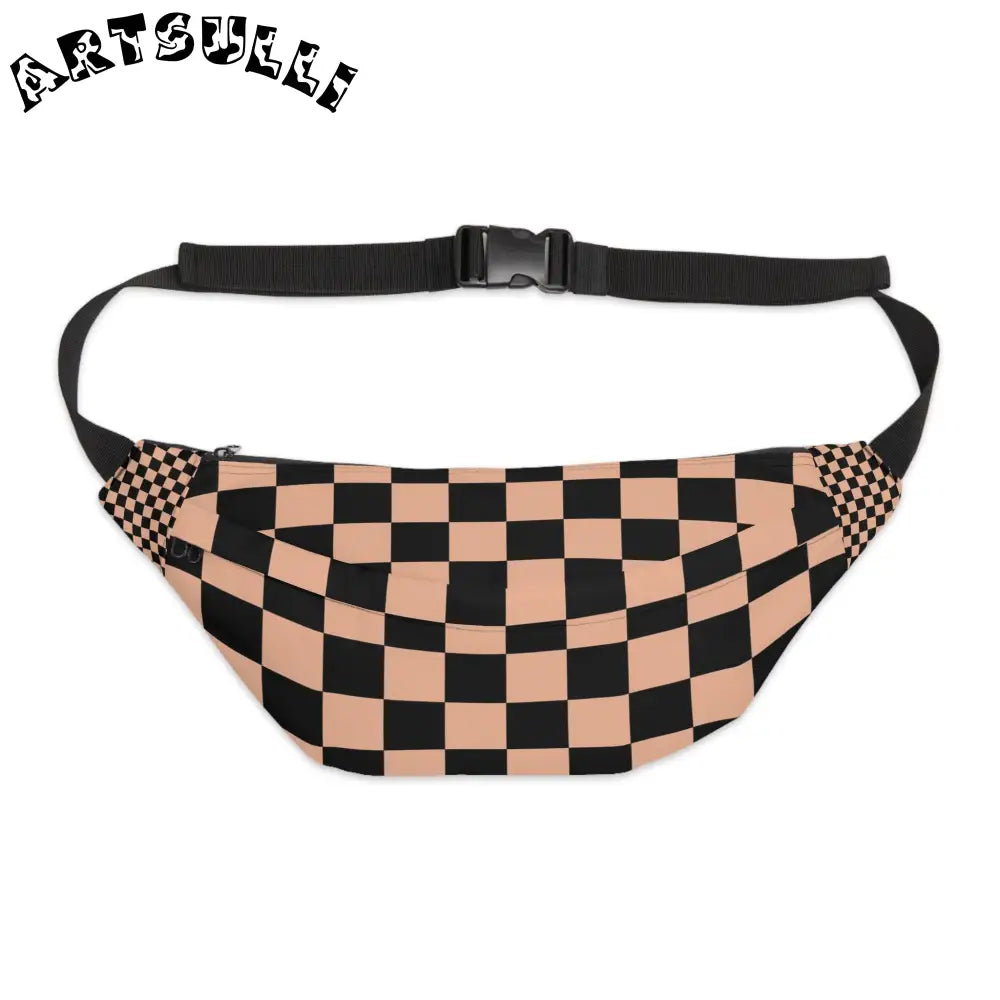 JAKKOUTTHEBXX Checkerboard Soft Orange and Black Large Fanny Pack