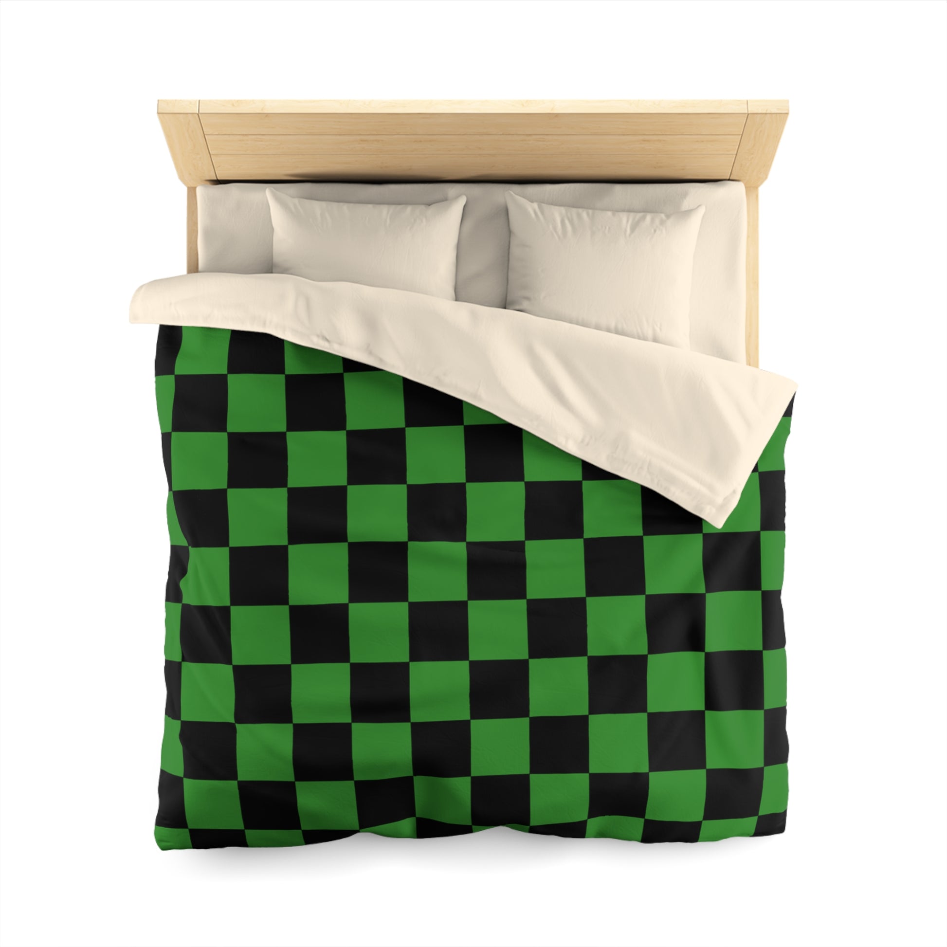 Checkerboard Green and Black Microfiber Duvet Cover, Artsulli - Art is Long, Life is Short, Home Decor, , , , , , , 