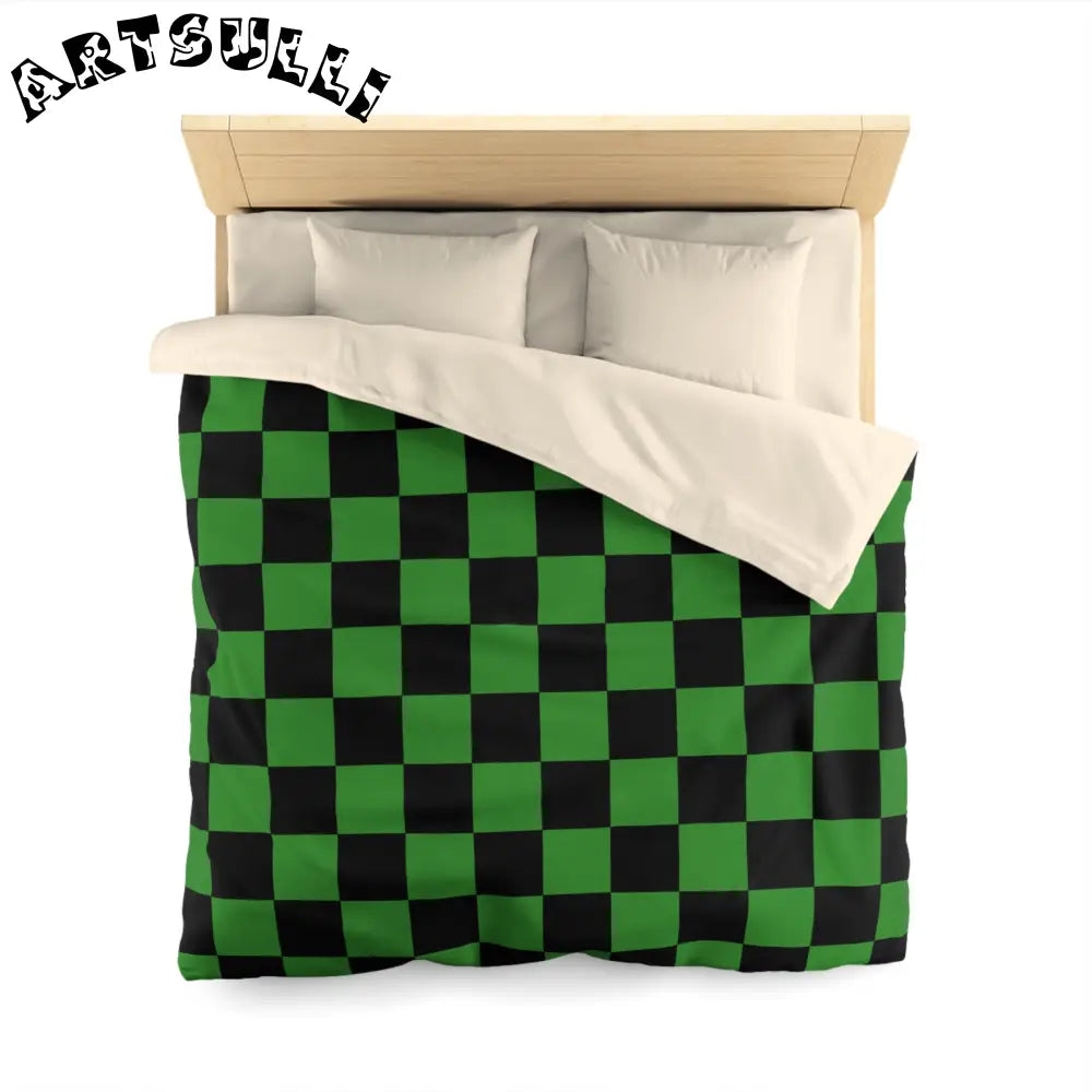 JAKKOUTTHEBXX Checkerboard Green and Black Microfiber Duvet Cover
