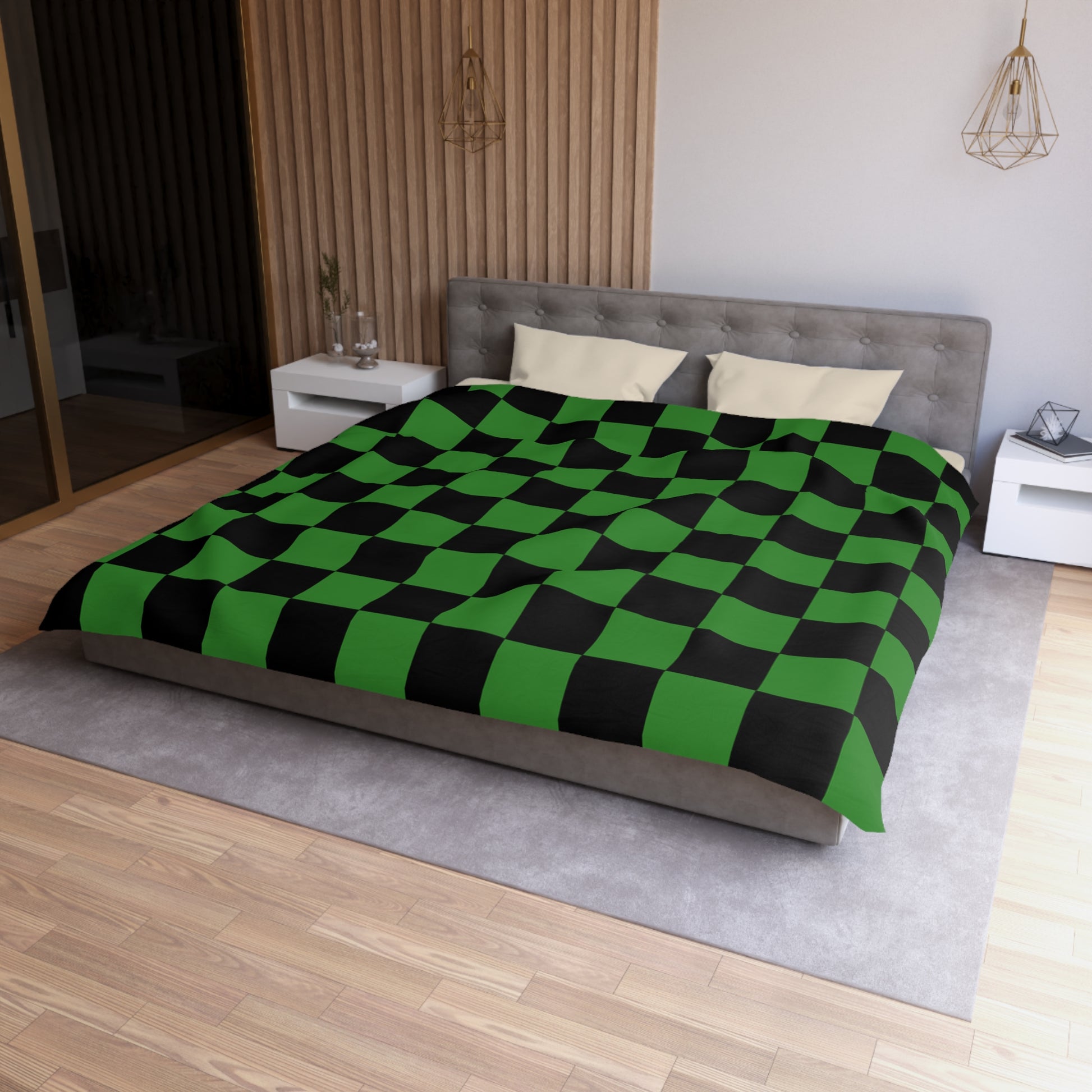Checkerboard Green and Black Microfiber Duvet Cover, Artsulli - Art is Long, Life is Short, Home Decor, , , , , , , 