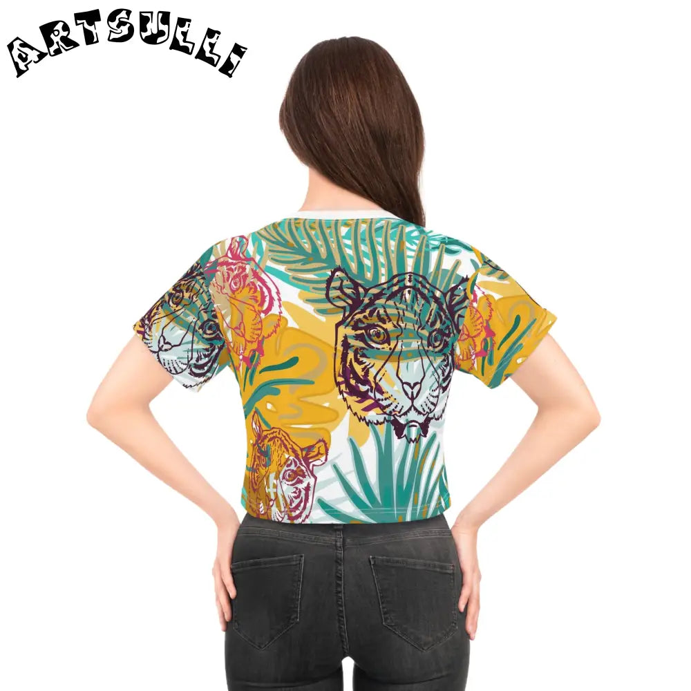 JAKKOUTTHEBXX Tropical Jungle Tigers Brown and Green Crop Tee (AOP)