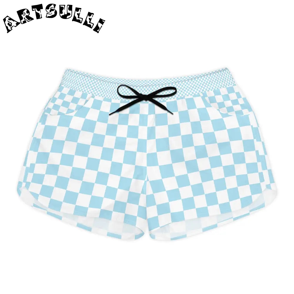 JAKKOUTTHEBXX Checkerboard Sky Blue Women’s Casual Shorts (AOP)