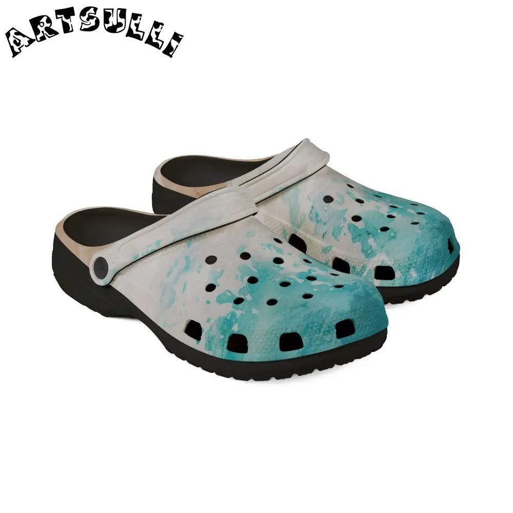JAKKOUTTHEBXX Teal Gradient Polka Dot EVA Foam Clogs JAKKOUTTHEBXX
