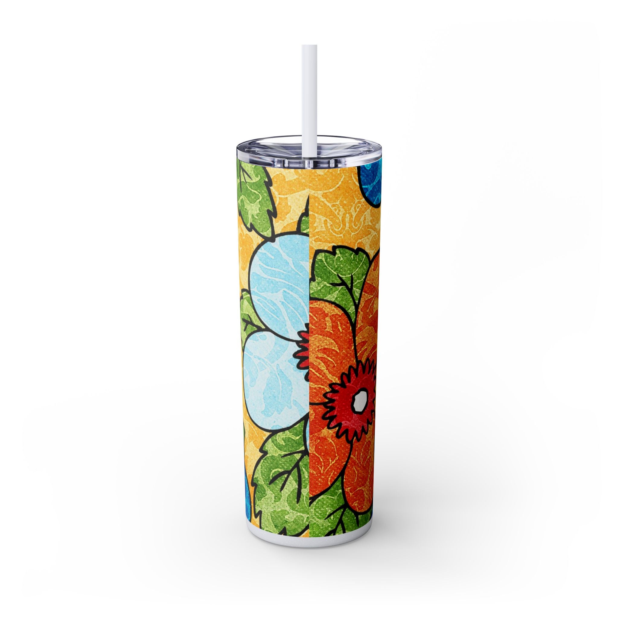 Groovy Yellow Floral Kl Skinny Tumbler with Straw, 20oz, Artsulli - Art is Long, Life is Short, Mug, , , , , , , 