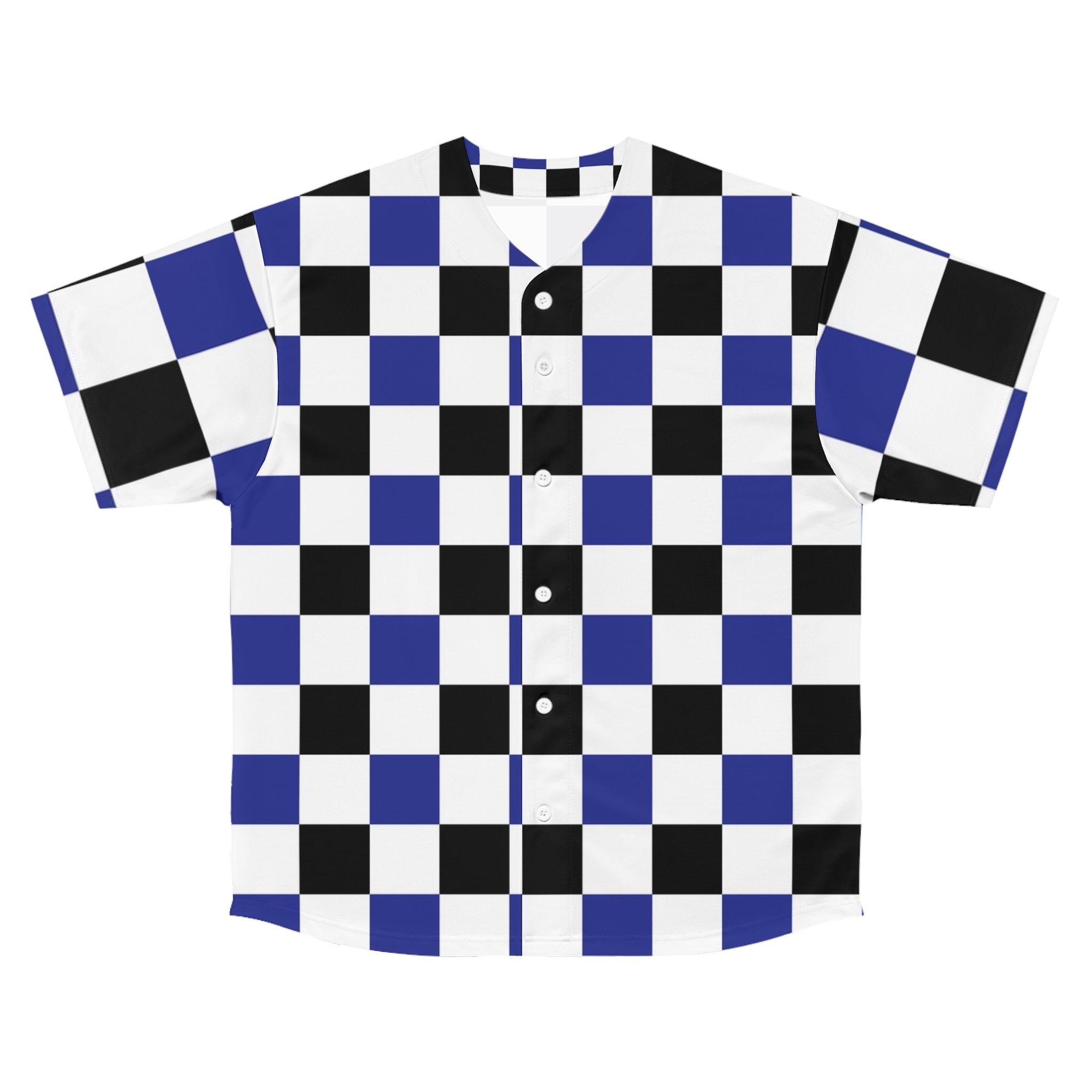 Checkerboard Blue White and Black Men's Baseball Jersey (AOP), Artsulli - Art is Long, Life is Short, All Over Prints, Size, S, Color, Seam thread color automatically matched to design, , , 82299078776208804951