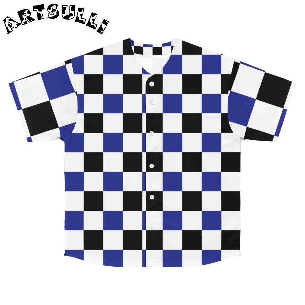 JAKKOUTTHEBXX Checkerboard Blue White and Black Men’s Baseball