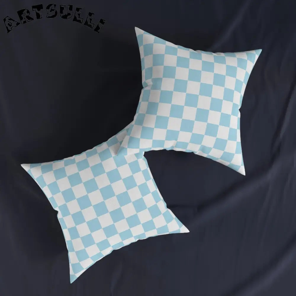JAKKOUTTHEBXX Checkerboard Sky Blue Square Pillow JAKKOUTTHEBXX