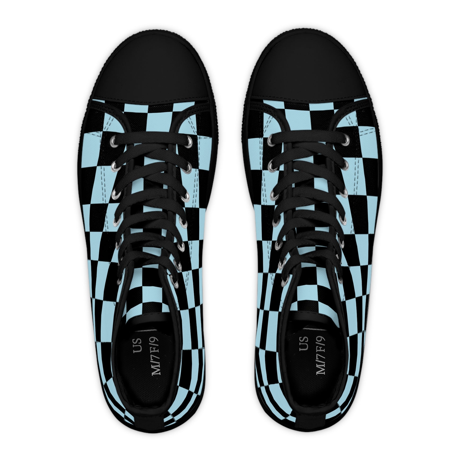 Checkerboard Black and Blue Women's High Top Sneakers, Artsulli - Art is Long, Life is Short, Shoes, , , , , , , 