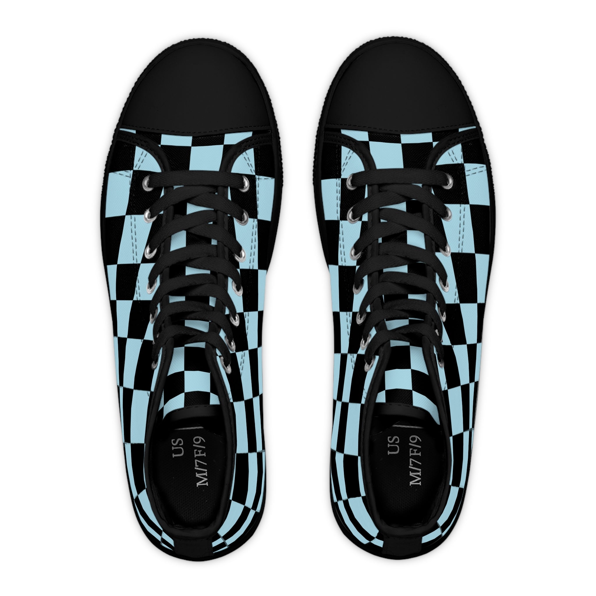 Checkerboard Black and Blue Women's High Top Sneakers, Artsulli - Art is Long, Life is Short, Shoes, , , , , , , 