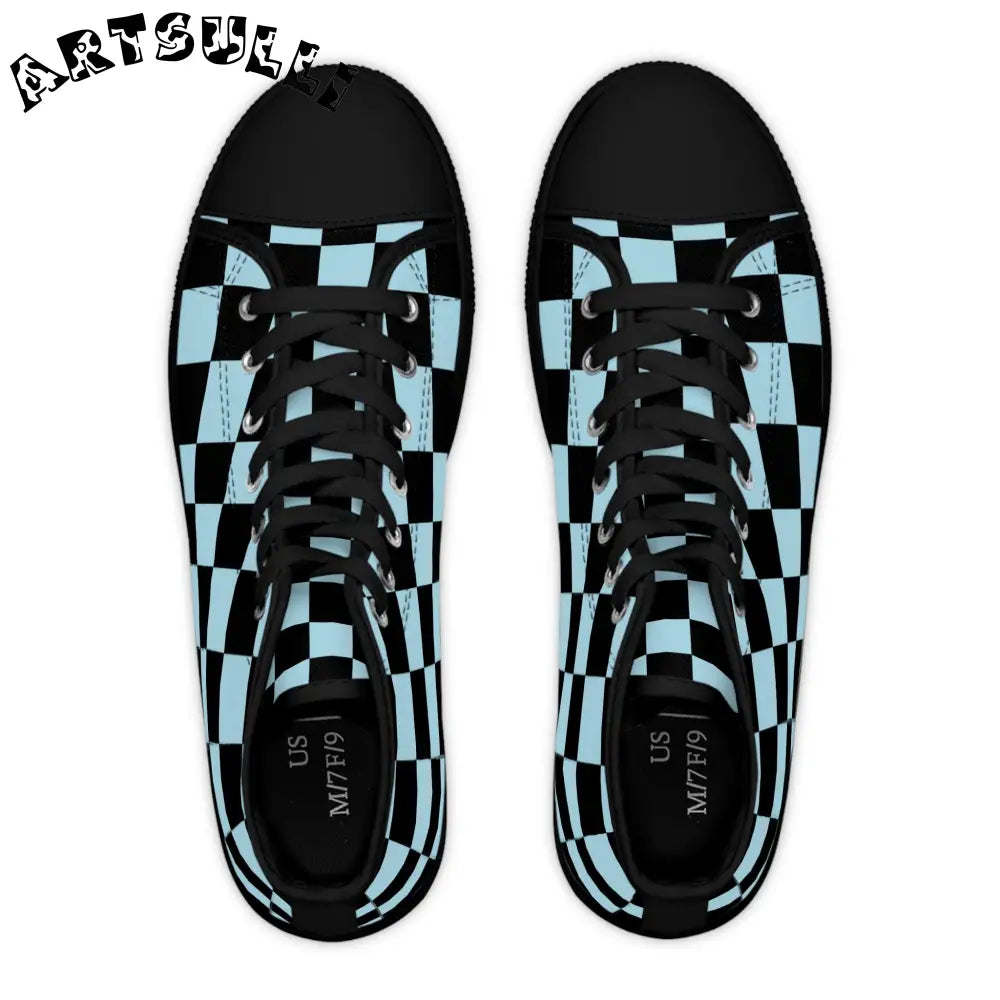 JAKKOUTTHEBXX Checkerboard Black and Blue Women’s High Top Sneakers