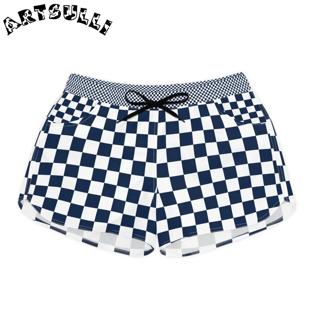 JAKKOUTTHEBXX Checkerboard White and Navy Blue Women’s Casual Shorts