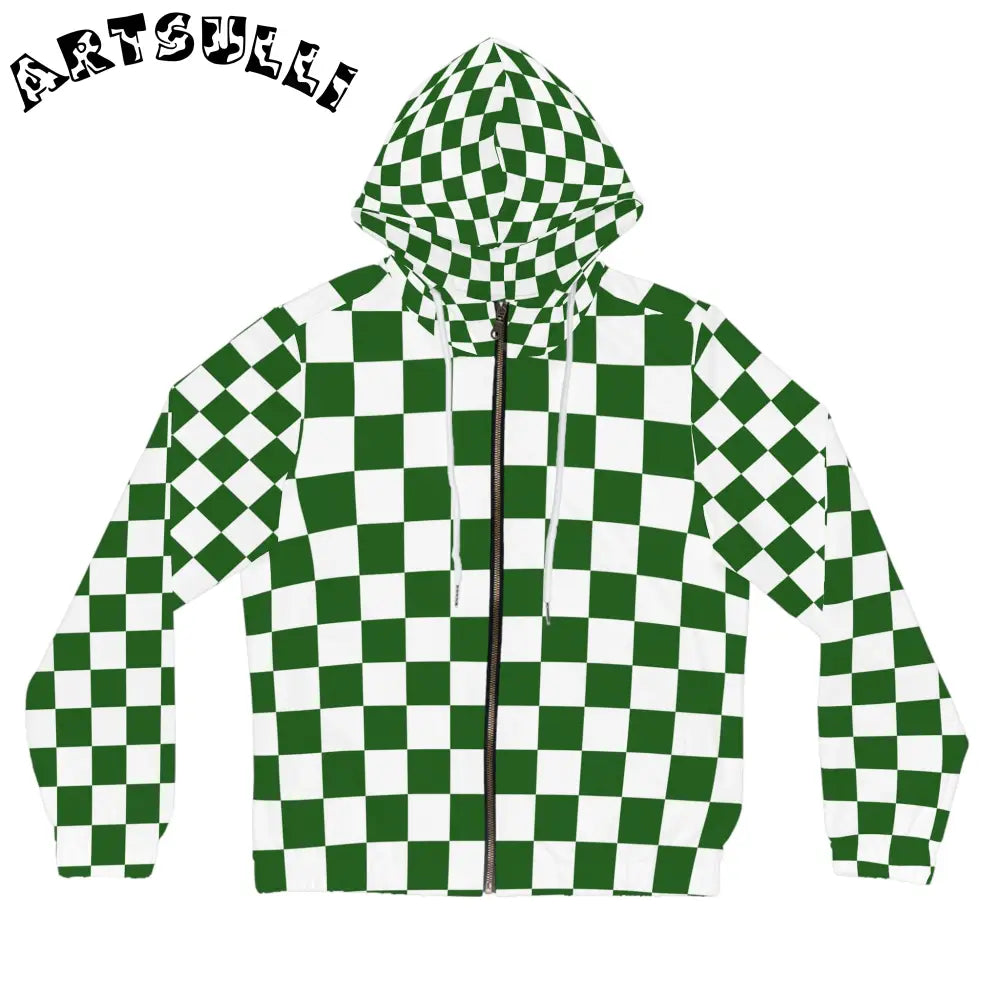 JAKKOUTTHEBXX Checkerboard White and Dark Green Women’s Full-Zip