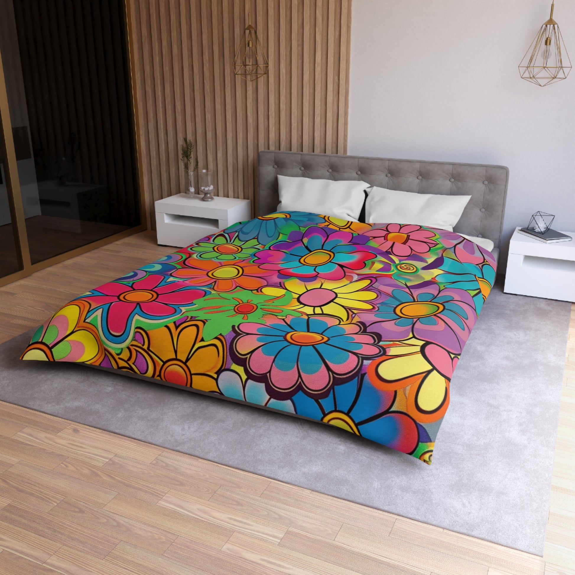 Chromatic Daisy Dream Microfiber Duvet Cover, Artsulli - Art is Long, Life is Short, Home Decor, , , , , , , 