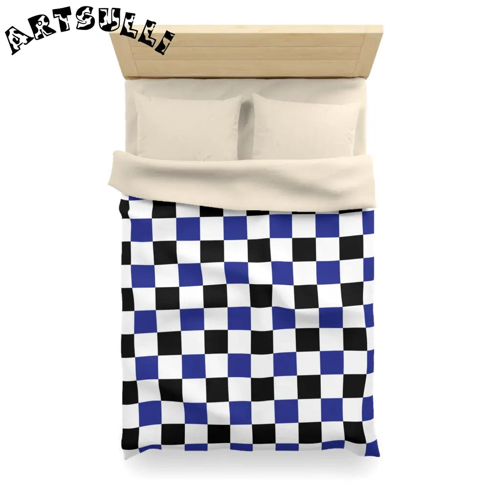 JAKKOUTTHEBXX Checkerboard Blue White and Black Microfiber Duvet