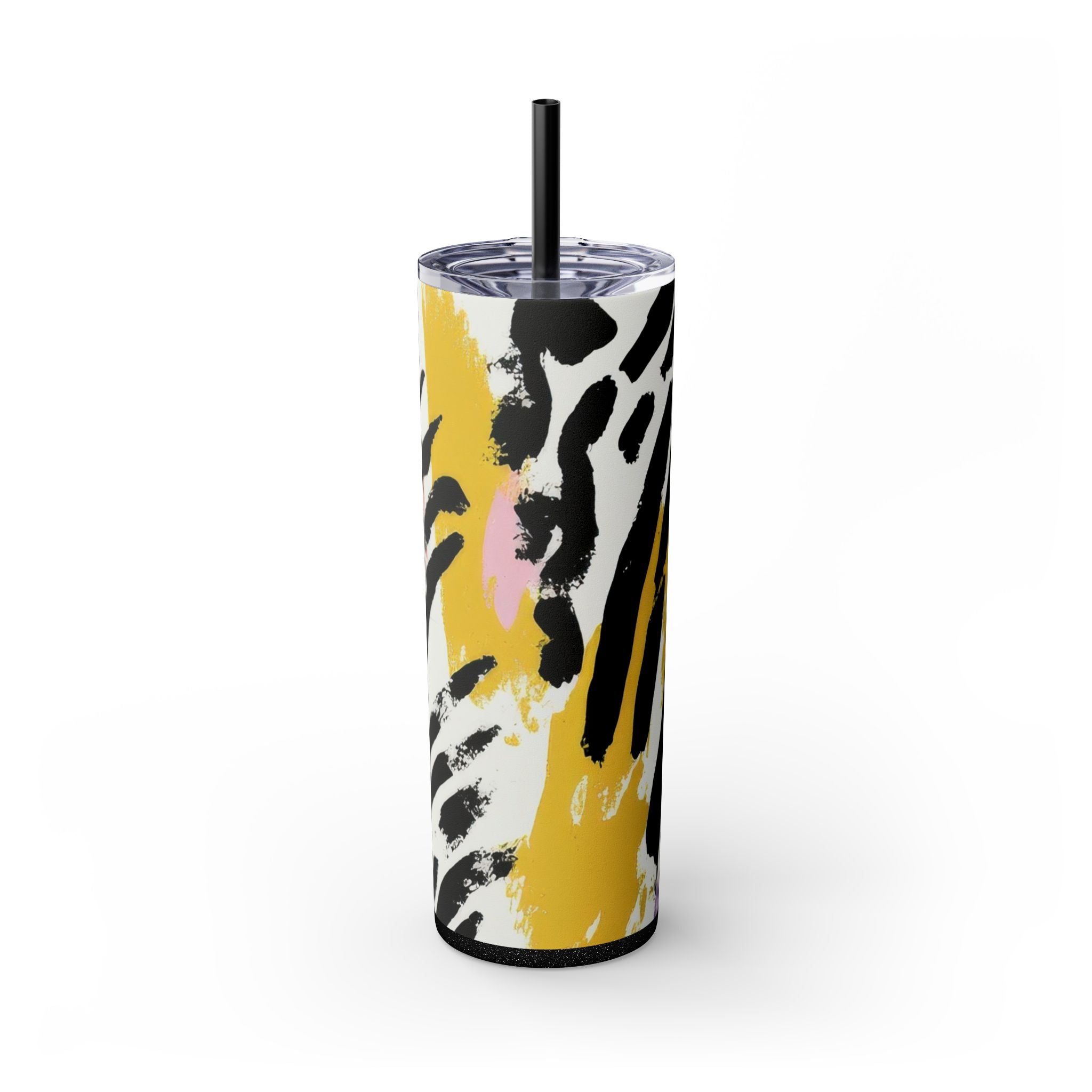Wild Zebra Stripes x Paint Brush Strokes Multi-Color Skinny Tumbler with Straw, 20oz, Artsulli - Art is Long, Life is Short, Mug, Finish, Glossy, Color, Glitter Black, Size, 20oz, 15938798095294