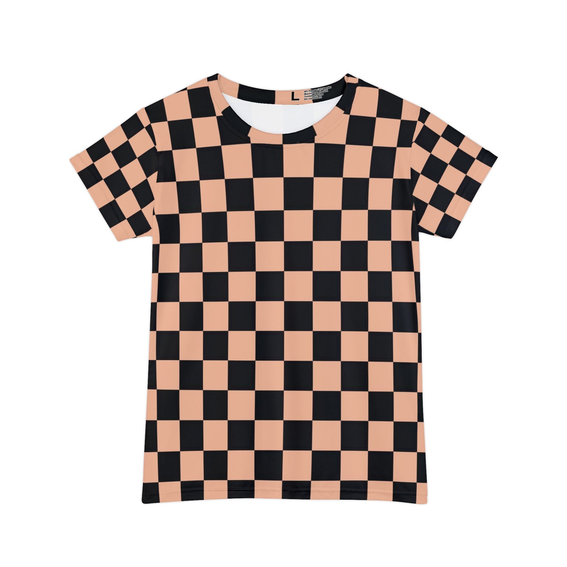 Checkerboard Soft Orange and Black Women's Short Sleeve Shirt (AOP), Artsulli - Art is Long, Life is Short, All Over Prints, Size, XS, , , , , 13262293654663309267