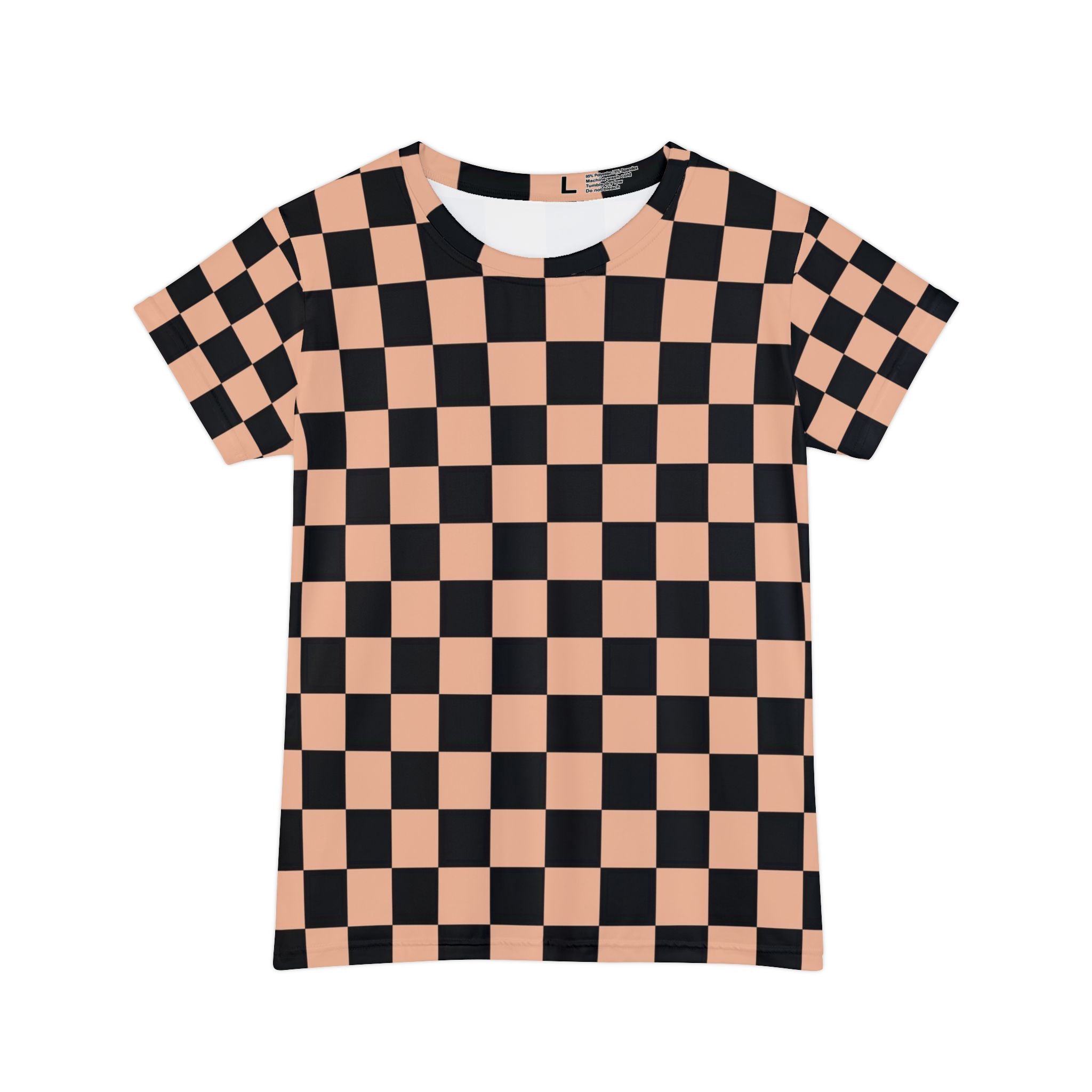 Checkerboard Soft Orange and Black Women's Short Sleeve Shirt (AOP), Artsulli - Art is Long, Life is Short, All Over Prints, Size, XS, , , , , 13262293654663309267