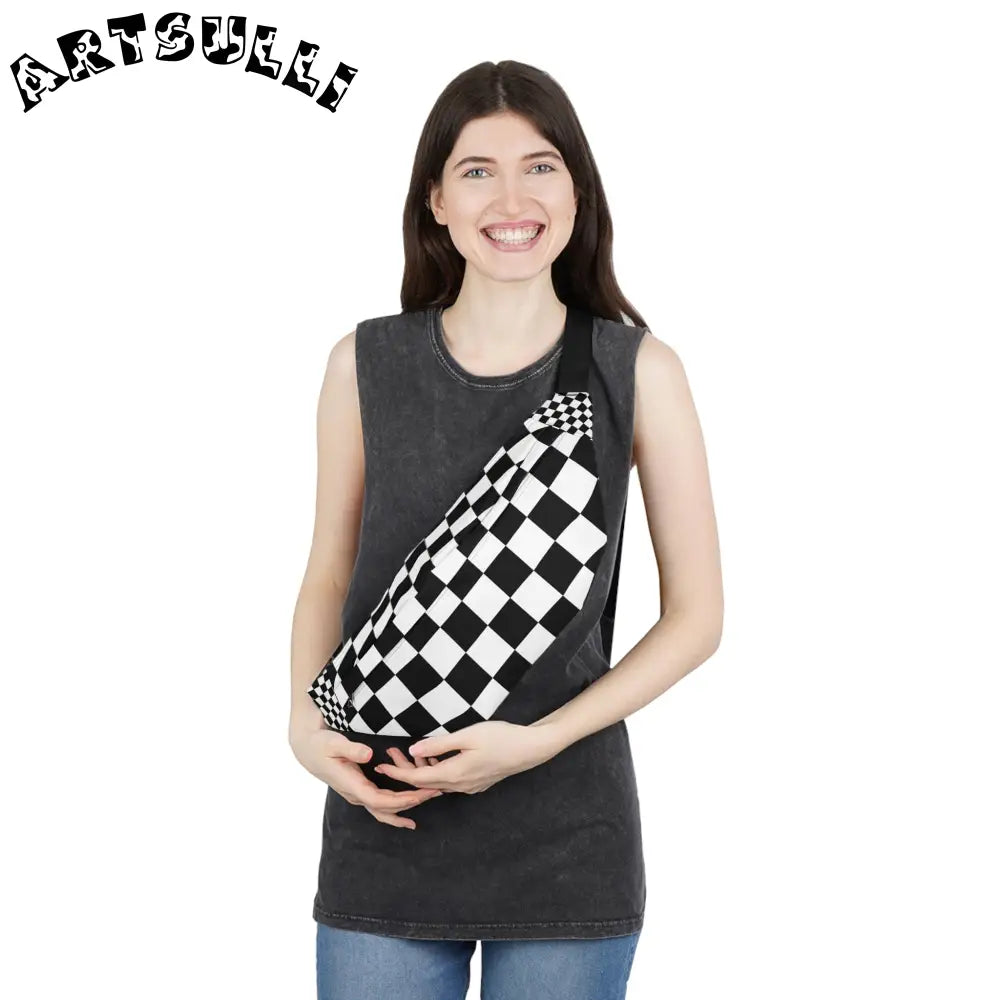 JAKKOUTTHEBXX Checkerboard Black and White Large Fanny Pack