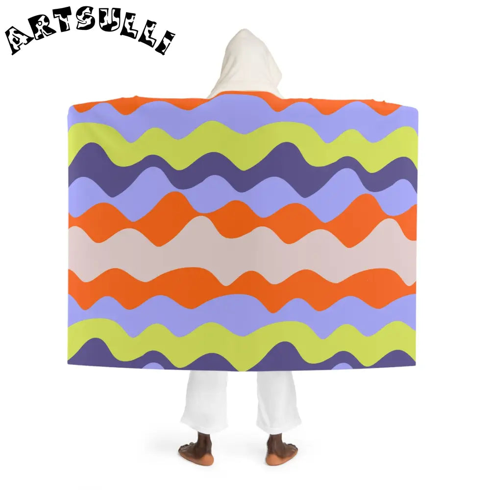 JAKKOUTTHEBXX Waves II Red and Blue Hooded Sherpa Fleece Blanket