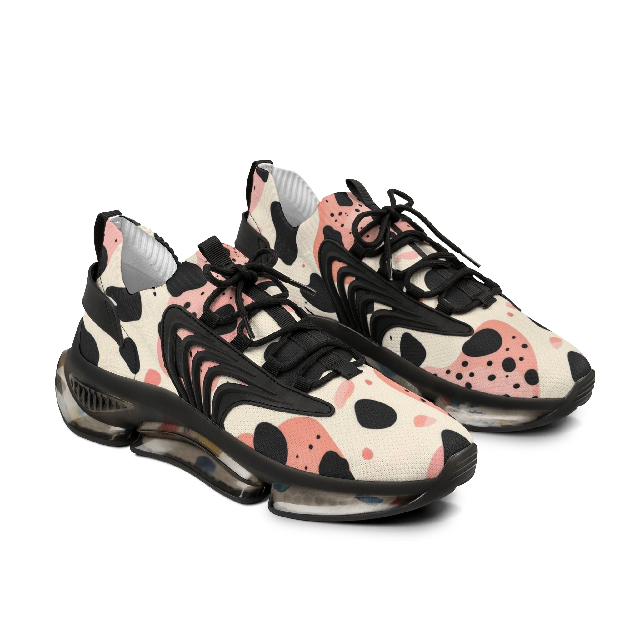 Organic Cow Print Cream and Pink Men's Mesh Sneakers, Artsulli - Art is Long, Life is Short, Shoes, Color, Black sole, Size, US 5, , , 85444333531680