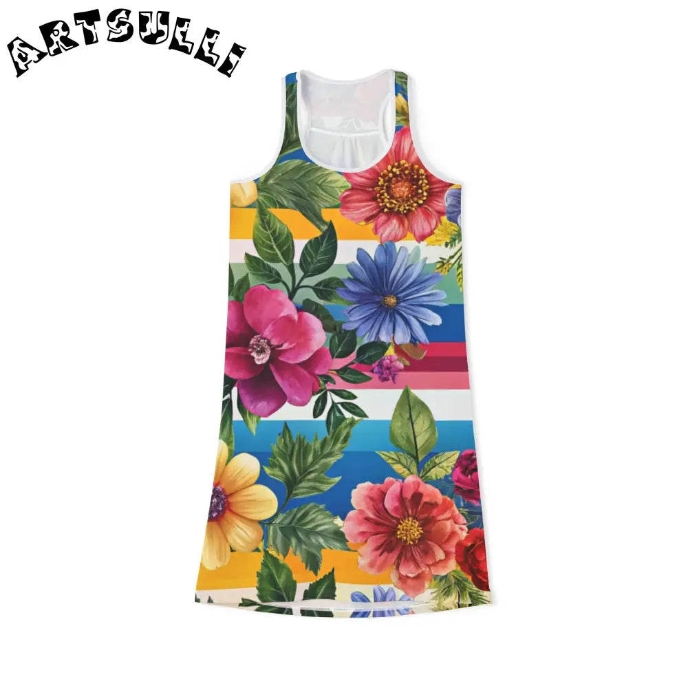 JAKKOUTTHEBXX Sleeveless Floral Stripe Dress 2025