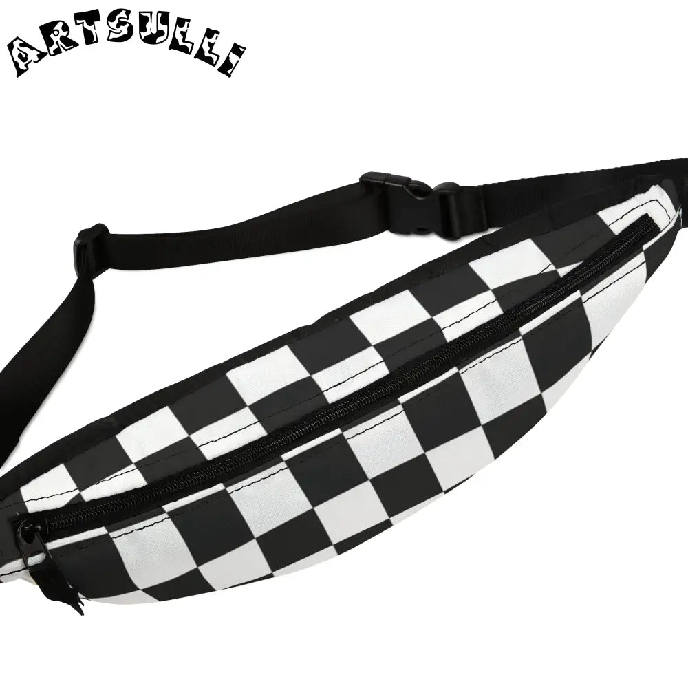 JAKKOUTTHEBXX Checkerboard White and Black Fanny Pack JAKKOUTTHEBXX