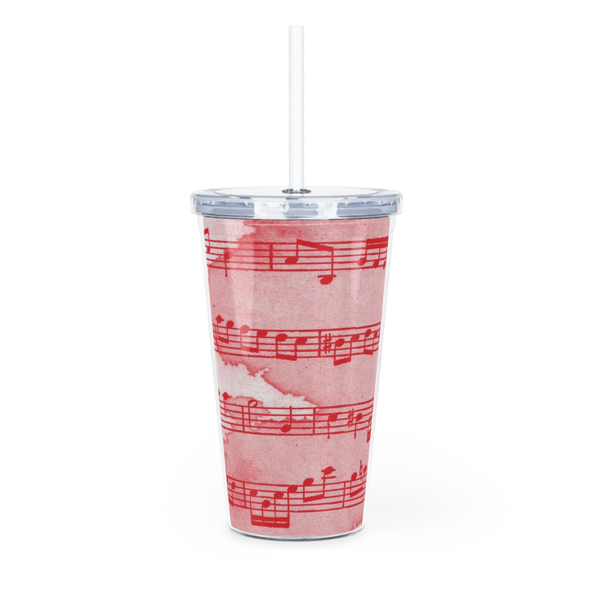 Drip Spill Type Beat Sheet Music Red Plastic Tumbler with Straw, Artsulli - Art is Long, Life is Short, Mug, , , , , , , 