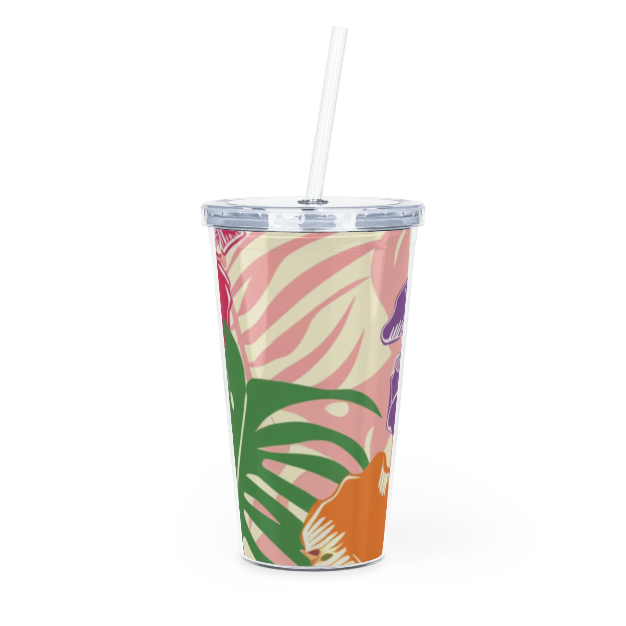 Blooming Tropical Flowers Plastic Tumbler with Straw, Artsulli - Art is Long, Life is Short, Mug, Size, 20oz, Color, Transparent, , , 86813244559273081947